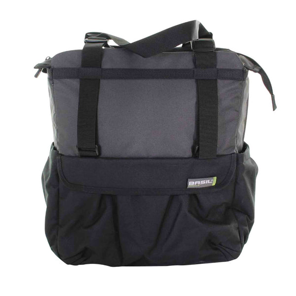 Sacoche Arrière Vélo Laterale Shopper XL Noir-Gris Waterproof Fixation Porte Bagage Avec Hook-On 20L (32X16X37 cm)