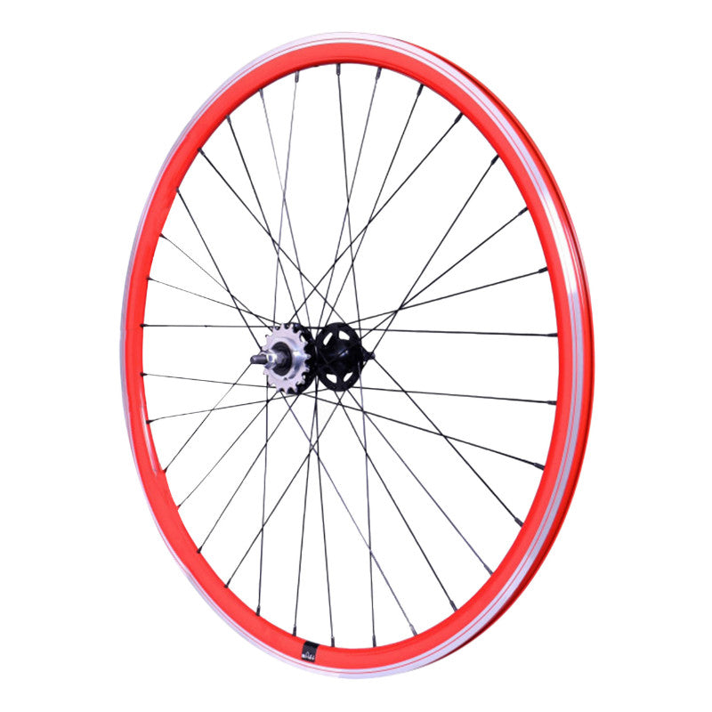 Roue Route - Fixie Patin P2R Rouge Arrière Double Filetage Avec Pignon 16 dents Avec Écrous Jante 17C Profil 28 mm