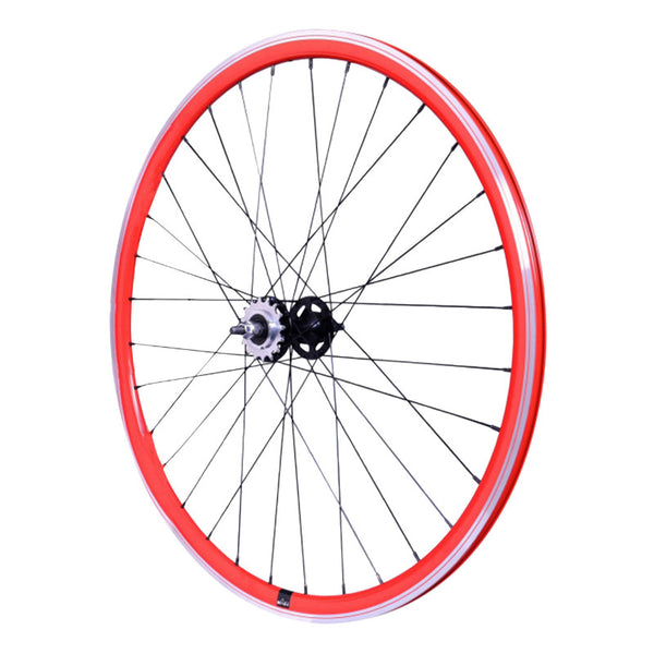 Roue Route - Fixie Patin P2R Rouge Arrière Double Filetage Avec Pignon 16 dents Avec Écrous Jante 17C Profil 28 mm