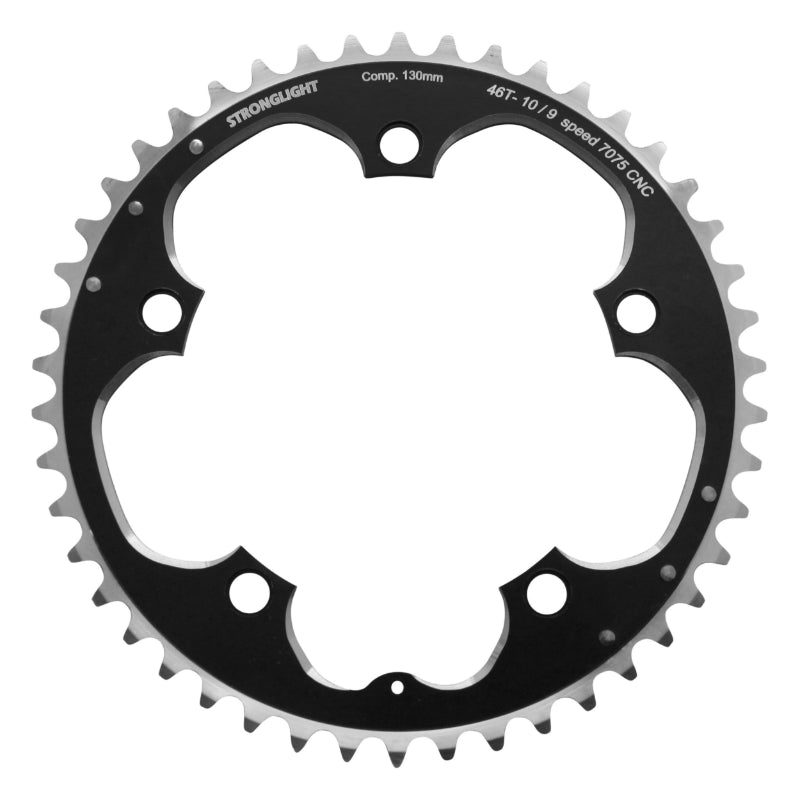 Plateau Route 5 branches Ø 130 Stronglight 46 dents Extérieur Noir Alu 7075 Type Shimano 9-10V.