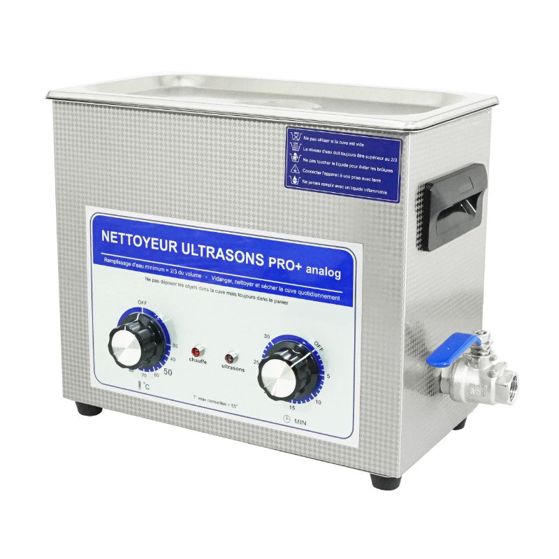 Nettoyeur-Bac Ultrasons Professionnel Analogique 6L 180 Watts Avec Vanne De Vidange (300X150X150 mm) (Qualite Premium)