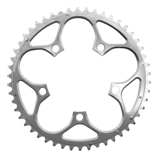 Plateau Route 5 branches Ø 110 Stronglight 50 dents Extérieur Argent Alu 7075 Type Shimano 9-10V.