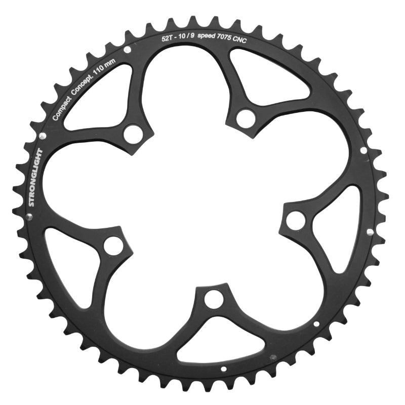 Plateau Route 5 branches Ø 110 Stronglight 52 dents Extérieur Noir Type Shimano 9-10-11V.