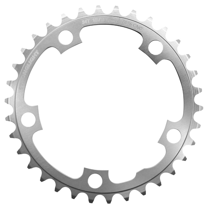 Plateau Route 5 branches Ø 110 Stronglight 34 dents Intérieur Argent Alu 7075 Type Shimano 9-10V.