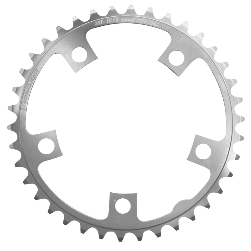 Plateau Route 5 branches Ø 110 Stronglight 38 dents Intérieur Argent Alu 7075 Type Shimano 9-10V.