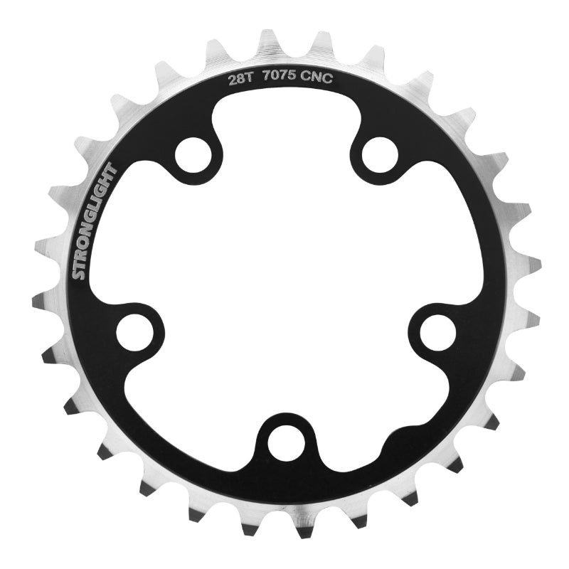 Plateau Route 5 branches Ø 74 Stronglight 28 dents Triple Noir Alu 7075 9-10V.