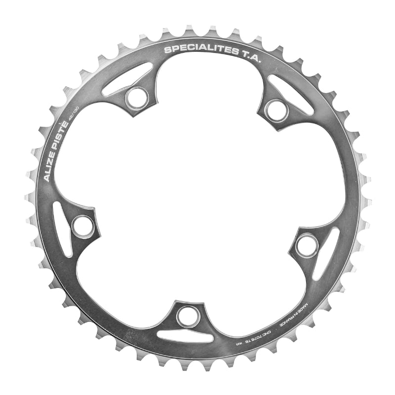 Plateau Piste 5 branches Ø 130 Ta 46 dents Argent Alu 7075 Pour Chaîne 3.17 mm (1"1-8)