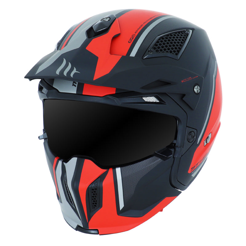 Casque Trial Mt Helmets Streetfighter Sv Twin Noir-Rouge Mat S Simple Ecran Dark Transformable Avec Mentonniere Amovible