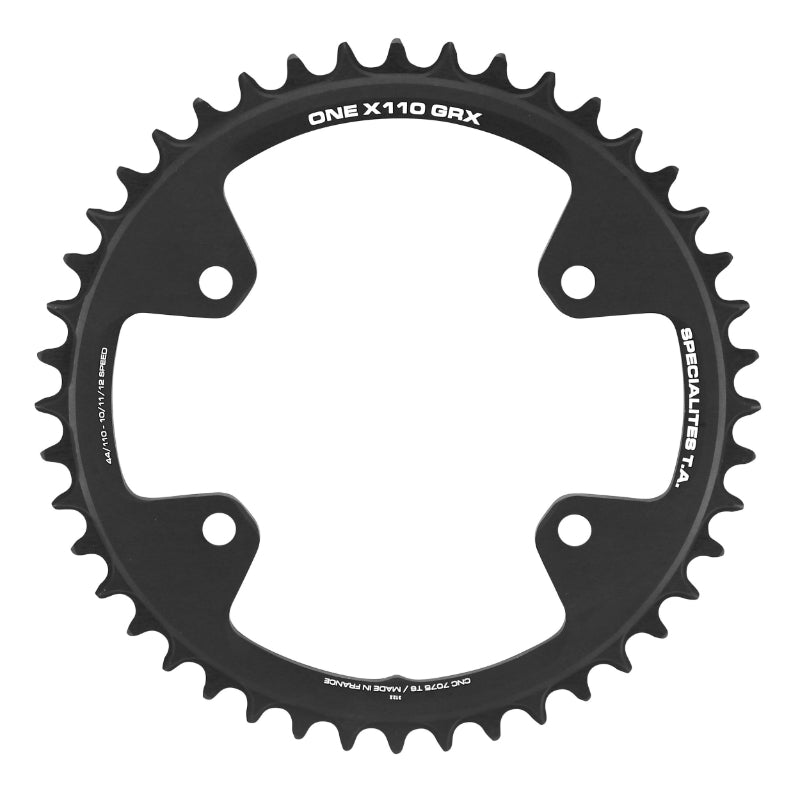 Plateau Gravel 4 branches Ø 110 Pour Shimano Grx Mono Ta X110 One 44 dents Compatible Rx600-Rx810 Noir 10-11V.