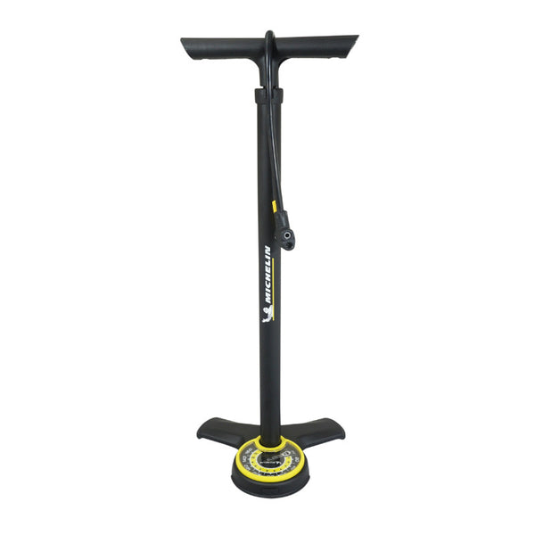 Pompe A Pied Michelin Acier Noir Avec Manometre Large 11Bars Raccord Switch Vp-Vs