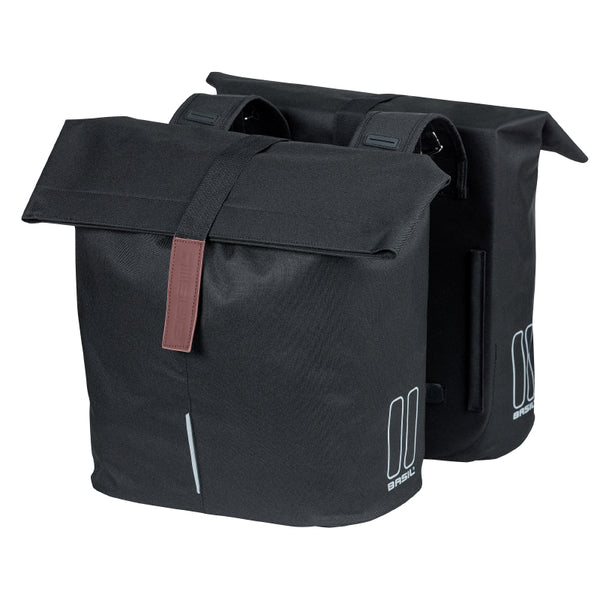 Sacoche Arrière Vélo Double Basil City Noir 28-32L Fixation Velcros Sur Porte Bagage (30X18X49 cm) Fermeture Pliant Anti