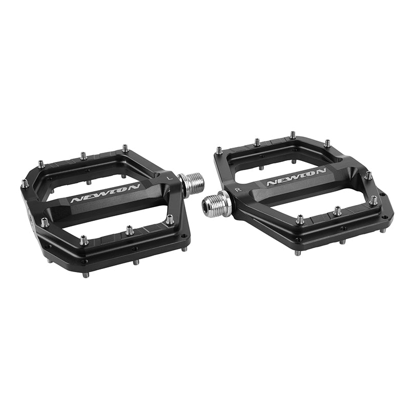 Pédale VTT Plateforme Descente - BMX Newton Noir A Roulements Alu Cnc Filetage 9-16 Avec Picots Argent Demontable (Paire