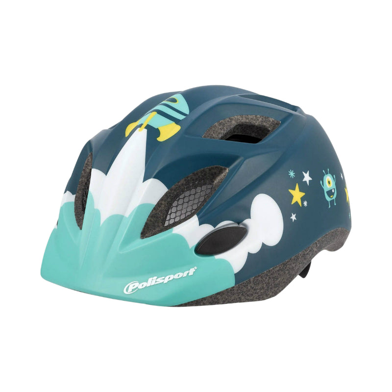 Casque Vélo Enfant Polisport Spaceship Bleu Mat Taille 48-52 cm Avec Molette (Vendu Sur Carte)