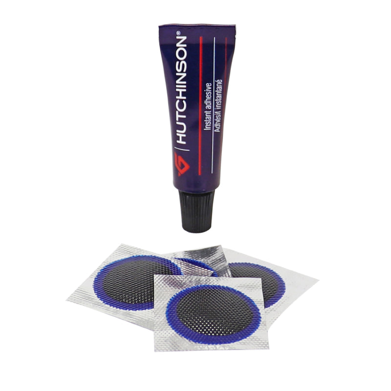 Kit Réparation Pneu Tubeless VTT Hutchinson Par L'Intérieur Avec Rustines - Boite (Colle 3G + 4 Patchs 25 mm)