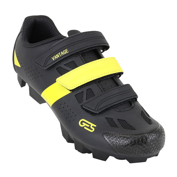 Chaussure VTT Ges Vantage2 Noir-Jaune Fluo T41 Fixation 3 Velcros Compatible SPD (Paire)