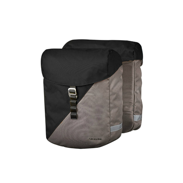 Sacoche Arrière Vélo Double Racktime Vida 24L Noir Et Pierre (32X14X36 cm) - Compatible Systeme Racktime Snapit