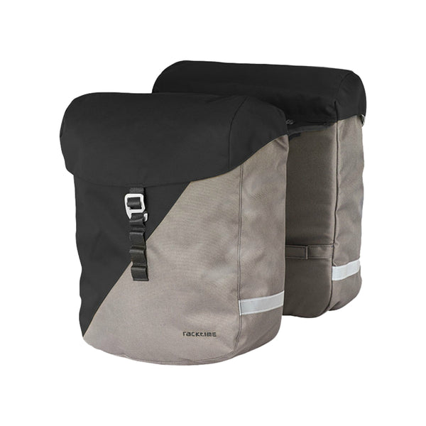 Sacoche Arrière Vélo Double Racktime Vida 2.0 24L Noir Et Pierre (32X14X36 cm) - Compatible Systeme Racktime Snapit 2.0 
