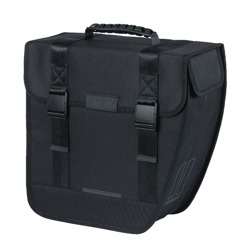 Sacoche Arrière Vélo Laterale Basil Tour Droit 14L Noir Fixation Crochet Hook (34X14X34 cm)