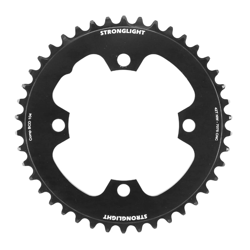 Plateau VAE-E-Bike 4 branches Ø 104 Pour Bosch Stronglight -4- 42 dents Mono Noir Alu 7075 (Pour Systeme 4Ème Generation