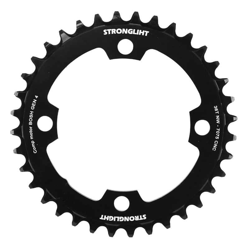 Plateau VAE-E-Bike 4 branches Ø 104 Pour Bosch Stronglight -4- 36 dents Mono Noir Alu 7075 (Pour Systeme 4Ème Generation