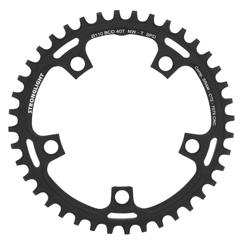 Plateau Gravel 5 branches Ø 110 Pour Sram Stronglight Ct2 40 dents Mono Noir Compatible Red-Force-Rival 11V. Narrow Wide