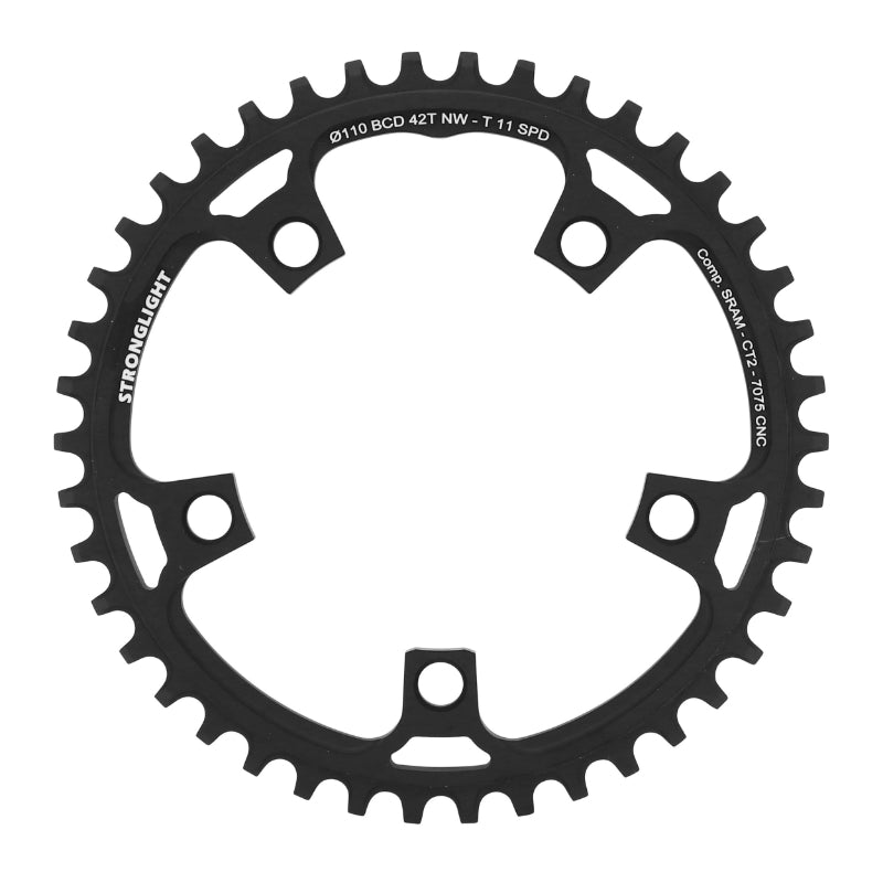 Plateau Gravel 5 branches Ø 110 Pour Sram Stronglight Ct2 42 dents Mono Noir Compatible Red-Force-Rival 11V. Narrow Wide