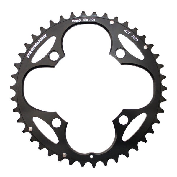 Plateau VTT 4 branches Ø 104 Stronglight Triple 42 dents Extérieur Noir Alu - Épaisseur 3.5 mm 8-9V.