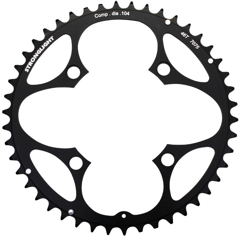 Plateau VTT 4 branches Ø 104 Stronglight Triple 46 dents Extérieur Noir Alu - Épaisseur 3.5 mm 8-9V.