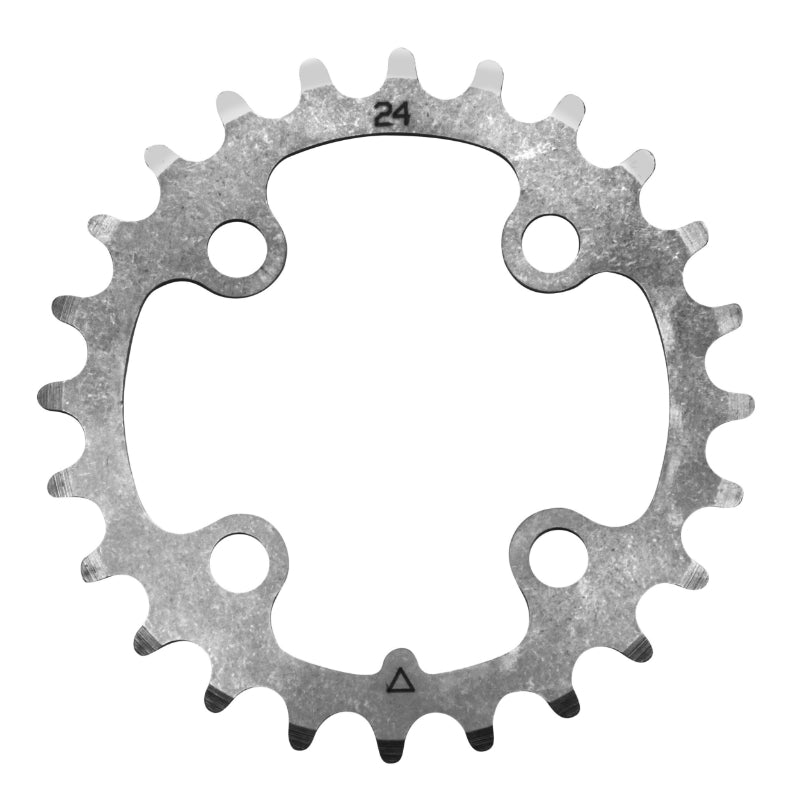 Plateau VTT 4 branches Ø 64 Stronglight 24 dents Triple Intérieur Argent Acier 8-9V.
