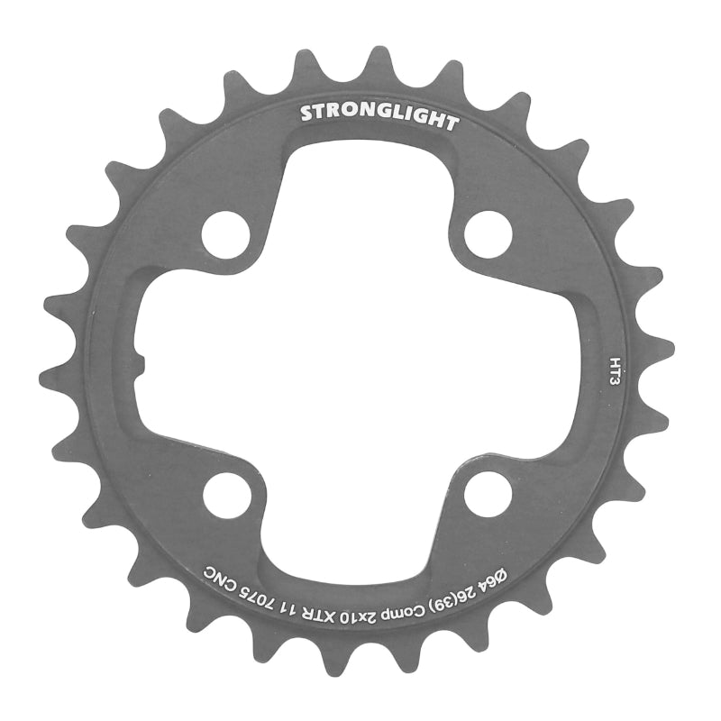 Plateau VTT 4 branches Ø 64 Pour Shimano Xtr M980 Stronglight Ht3 Double 26 dents Intérieur Noir (Pour Extérieur 39 dent