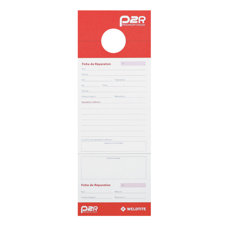 Fiche Réparation Vélo P2R Pour Atelier (Paquet De 100 Fiches)