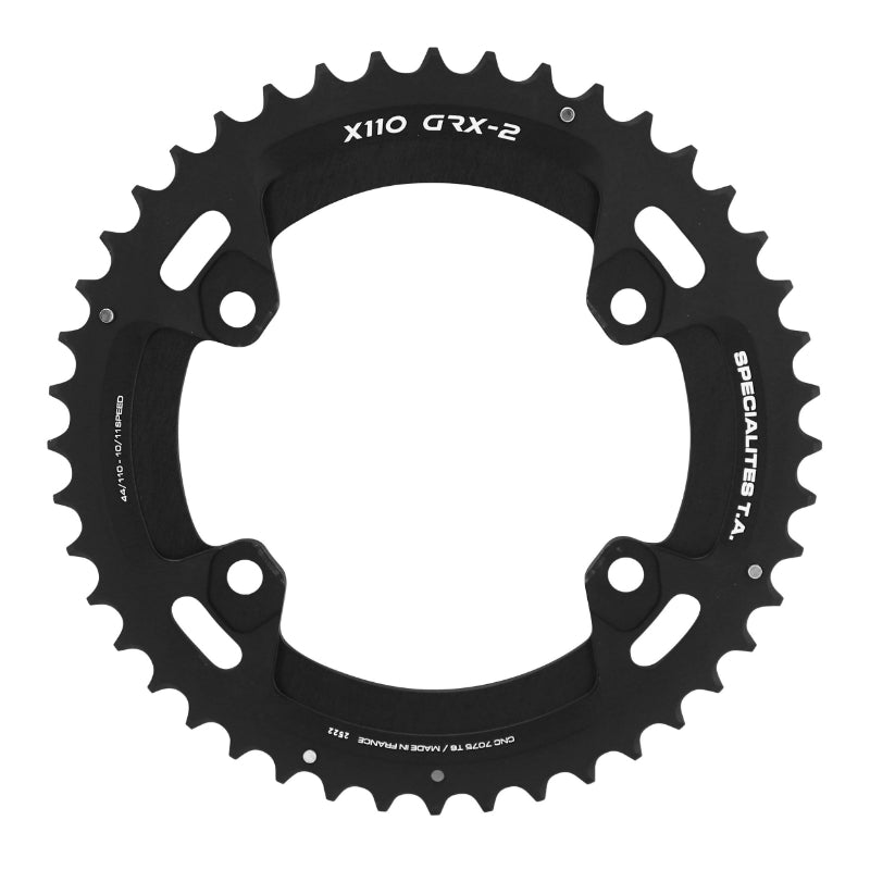 Plateau Gravel 4 branches Ø 110 Pour Shimano Grx Double Ta X110 Extérieur 44 dents Compatible Rx600-Rx810 Noir 10-11V.