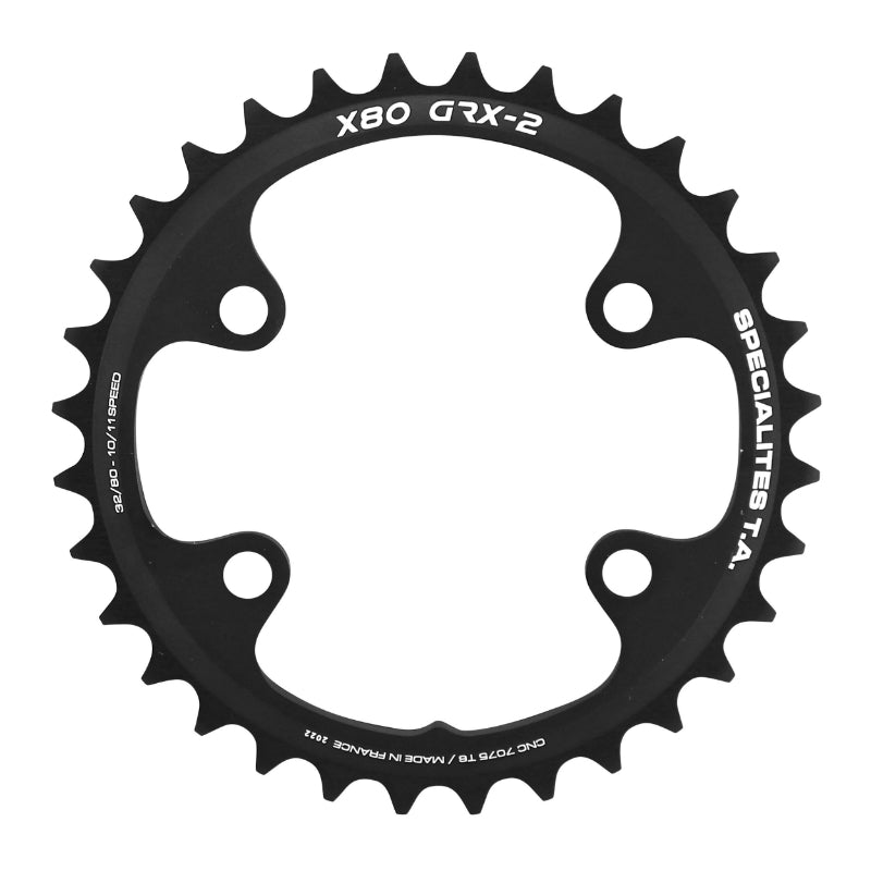Plateau Gravel 4 branches Ø 80 Pour Shimano Grx Double Ta X80 32 dents Intérieur Compatible Rx600-Rx810 Noir 10-11V.