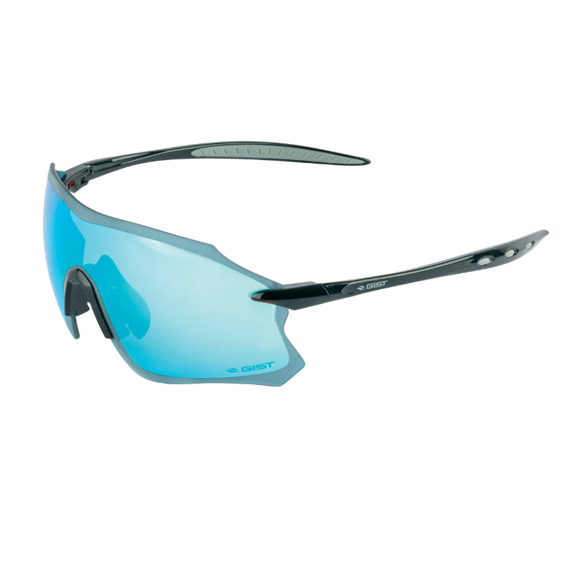 Lunettes Vélo Adulte Gist Pack Monture Noir Verres Solaires Miroir Bleu - Protection 100% Uv - Uva - Uvb) Ultra Légère (