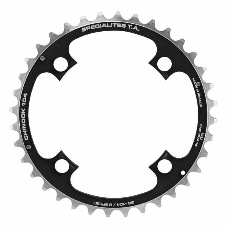Plateau VTT 4 branches Ã˜ 104 Ta Chinook Triple 36 dents Milieu Noir Alu Pour Shimano - Sram - Race Face - Fsa 8-9V.