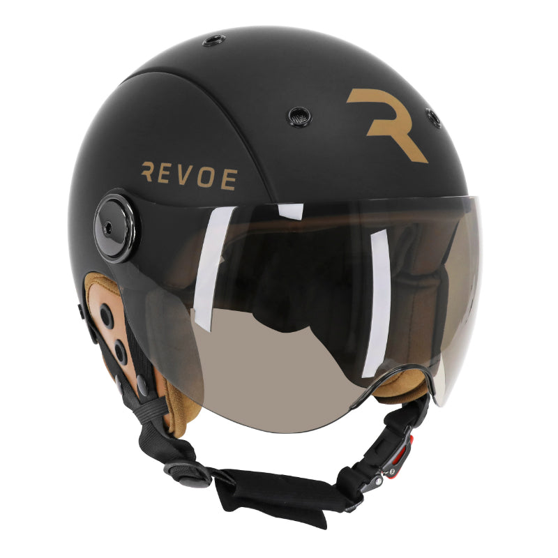 Casque Vélo Adulte Revoe Premium Urbain-City Noir Mat Taille 57-58 Visiere Réglable, Protection Oreille Amovible (Vendu 
