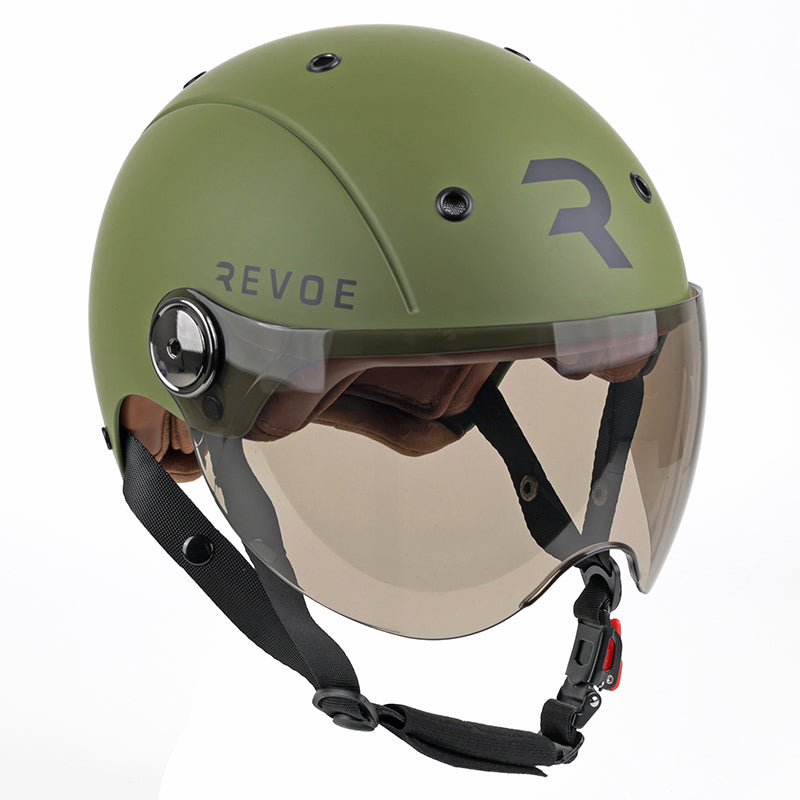 Casque Vélo Adulte Revoe Premium Urbain-City Kaki Mat Taille 57-58 Visiere Réglable, Protection Oreille Amovible (Vendu 