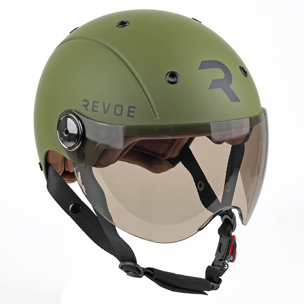 Casque Vélo Adulte Revoe Premium Urbain-City Kaki Mat Taille 59-60 Visiere Réglable, Protection Oreille Amovible (Vendu 