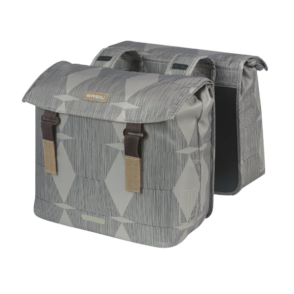 Sacoche Arrière Vélo Double Basil Elegance 40L Taupe Fixation Velcros Sur Porte Bagage (49X36X8 cm)