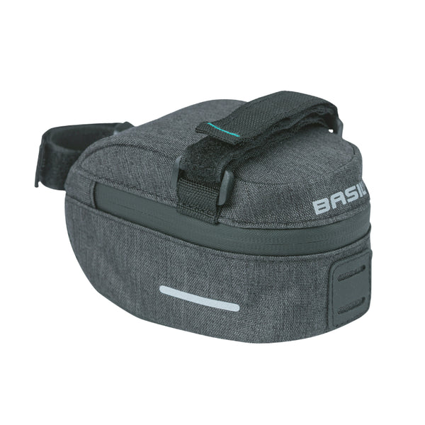 Sacoche De Selle Vélo Basil Discovery 0.5L Gris-Noir Fixation Sangles Sur Chariot De Selle Polyester Impermeable Avec Ho