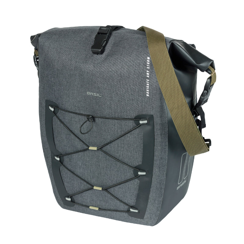 Sacoche Arrière Vélo Laterale Basil Navigator Cyclotouriste Waterproof 25-31L Noir Fixation Mik Studs Sur Porte Bagage (