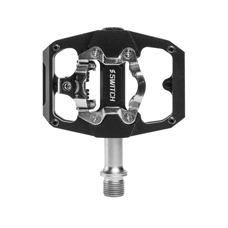 Pédale Gravel - VTT Plate Switch Automatique Ou Standard Alu Cnc Noir 85 X 70 mm (Compatible Shimano SPD) (Paire)