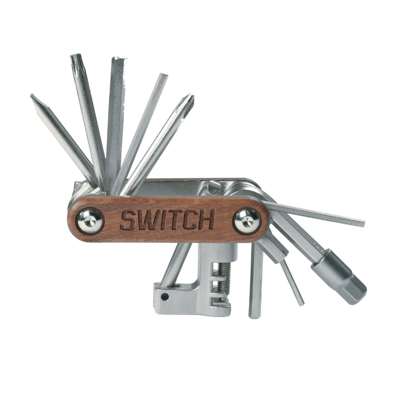 Outil Multifonction Switch Corps Bois 11 Fonctions Clé Allen + Tournevis + Derive Chaîne