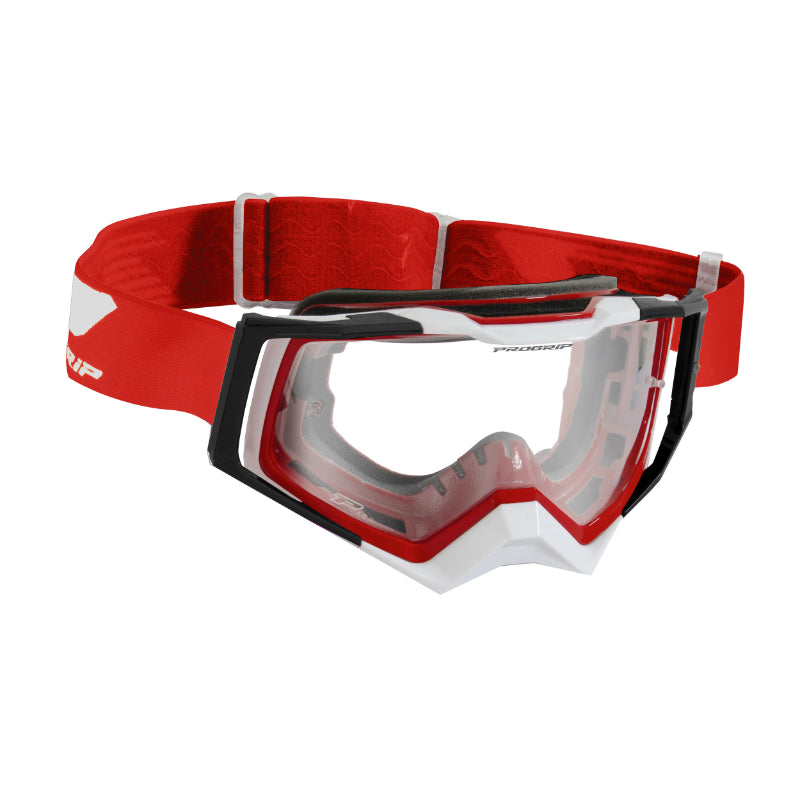 Masque-Lunettes Cross Progrip 3309 Tr Rapid Rouge-Blanc-Noir Ecran Transparent Anti-Rayures-Anti U.V.-Anti-Buee (Homolog