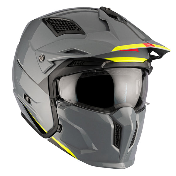 Casque Trial Mt Helmets Streetfighter Sv Uni Gris Brillant XS Simple Ecran Transparent Transformable Avec Mentonniere Am