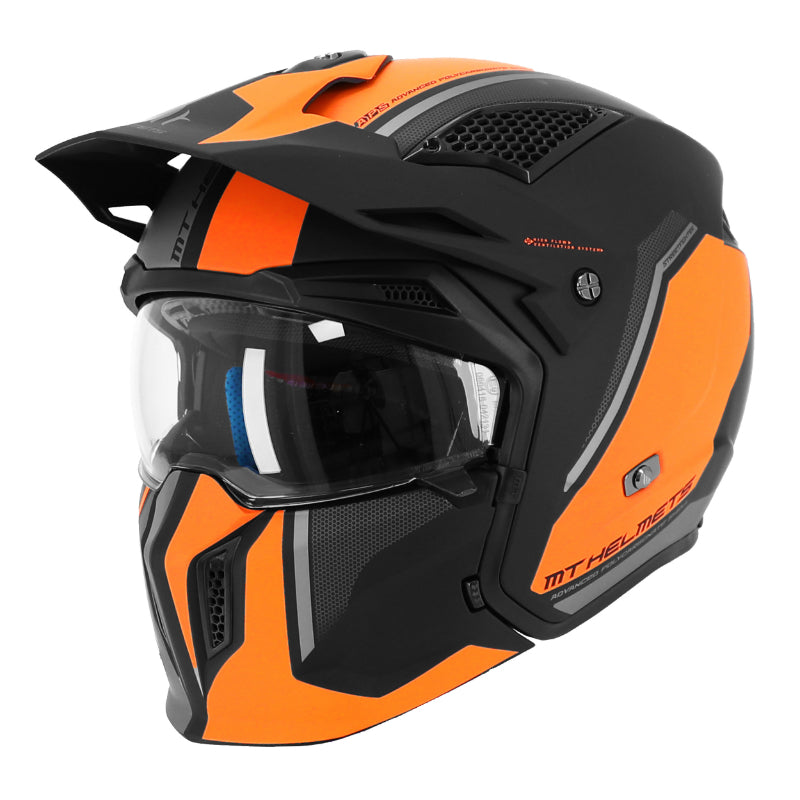Casque Trial Mt Helmets Streetfighter Sv S Twin C4 Noir Mat-Orange Fluo S Simple Ecran Transparent Transformable Avec Me