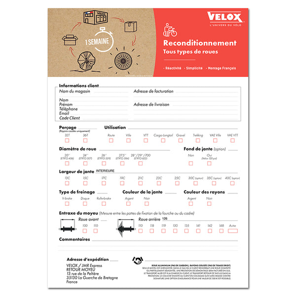 Forfait Velox Remontage Pour Roue Cassee - Réparation - Rayonnage - Montage Jante Rayons Écrous A Partir Du Moyeu Origin