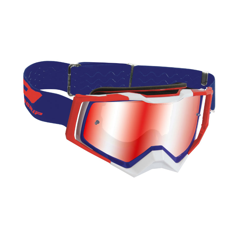 Masque-Lunettes Cross Progrip 3309 Fl Rapid Multilayered Bleu-Rouge-Blanc Ecran Miroir Rouge Anti-Rayures-Anti U.V.-Anti