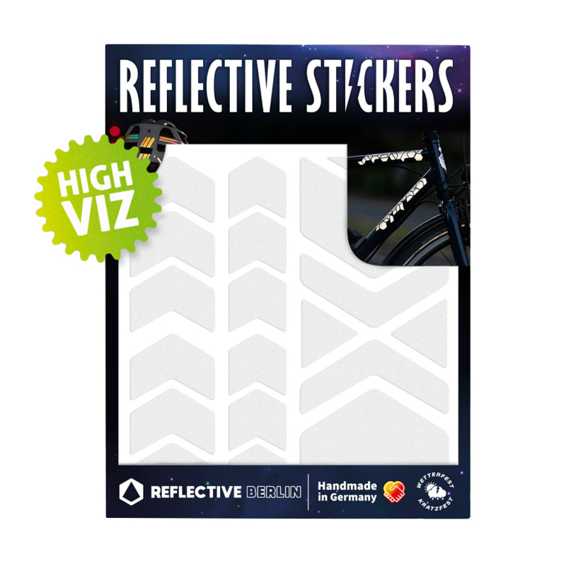 Autocollant-Sticker Reflechissant Pour Vélo, Casque Modele Fleche-Chevron Blanc (Planche) -Reflective Berlin-