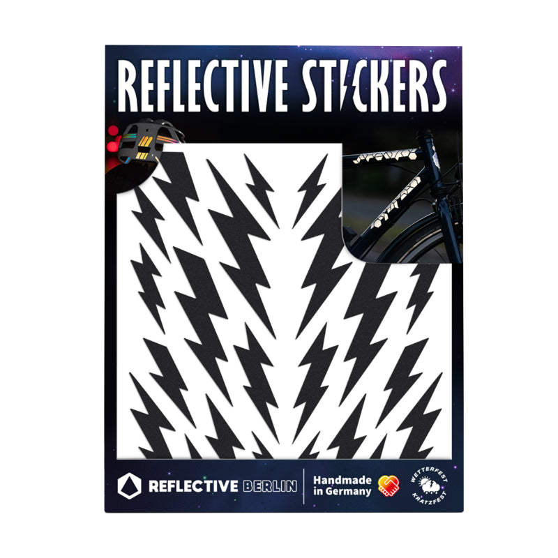 Autocollant-Sticker Reflechissant Pour Vélo, Casque Modele Eclair Noir (Planche) -Reflective Berlin-